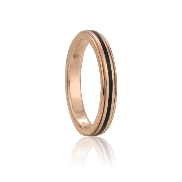 Shanti 4mm Wide 14K Rose Gold Vermeil Sterling Silver Ring with Black Enamel Centre Silver Spinning Band from the Stackable Collection by MeditationRings - Size 8