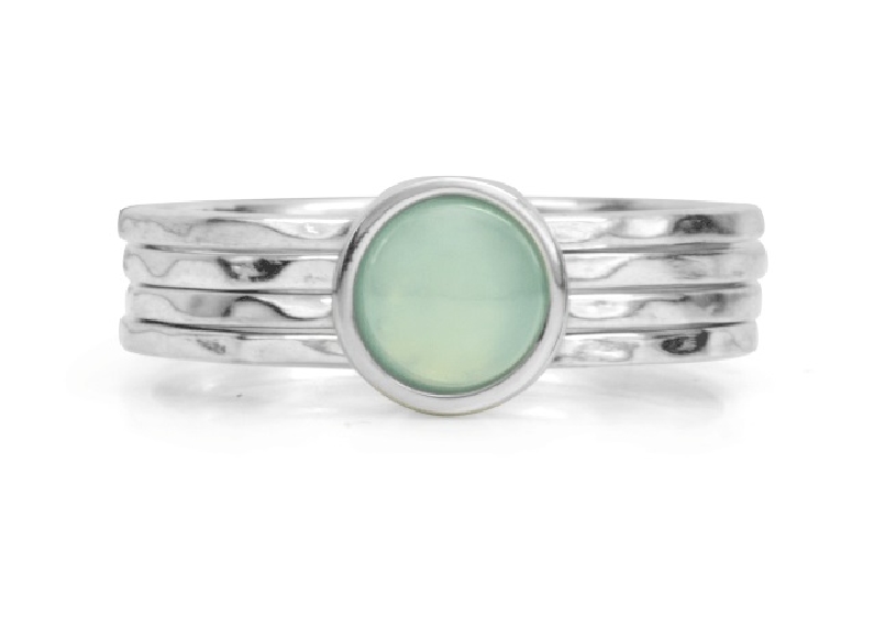 Still 7mm Wide Multi Band Sterling Silver Ring with Blue Chalcedony Crystal from the Free Floating Collection by MeditationRings