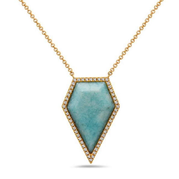 Shield Shape Amazonite with 0.18ctw Diamond 14K Yellow Gold Necklace by Bassali Jewellery - 18 Inch