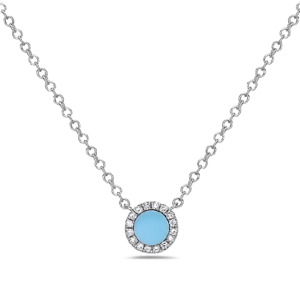 Turquoise with 0.04ctw Diamond 14K White Gold Necklace by Bassali Jewellery - 18 Inch