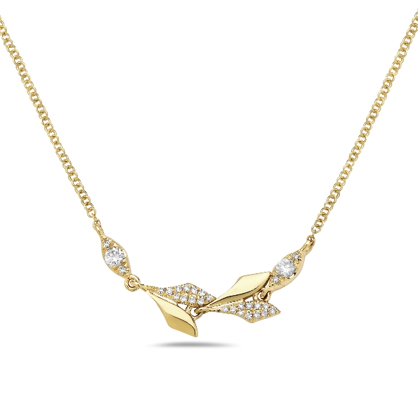 0.16ctw Diamond Accented Leaf Shape Links 14K Yellow Gold Necklace by Bassali Jewellery - 16-18 Inch