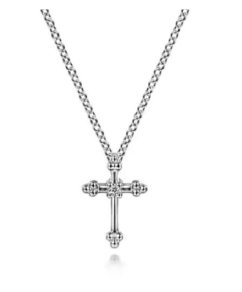 0.02ctw Diamond Tiny Beaded Cross Sterling Silver Pendant and Chain from the Faith Collection by Gabriel & Co. - Serial No. S1588034