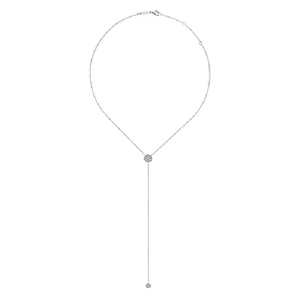0.25ctw Diamond Pave Round Disc Lariat 14K White Gold Necklace from the Lusso Collection by Gabriel & Co. - Serial No. S682947
