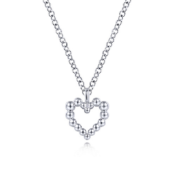 Beaded Heart Sterling Silver Pendant with 17.5 Inch Adjustable Chain from the Bujukan Collection by Gabriel & Co. - Serial No. S1423140