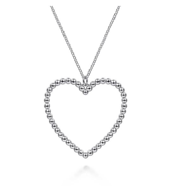 Large Beaded Heart Sterling Silver Pendant with 17.5 Inch Adjustable Chain from the Bujukan Collection by Gabriel & Co. - Serial No. S1588036