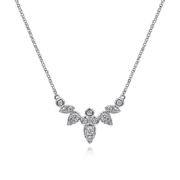 0.48ctw Diamond Decorative Burst 14K White Gold Necklace from the Lusso Collection by Gabriel & Co. - Serial No. S1411530