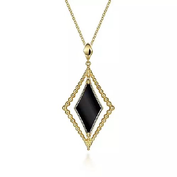 Kite Shape Black Onyx 14K Yellow Gold Pendant and Chain from the Bujukan Collection by Gabriel & Co. - 17 1/2 Inch Adjustable - Serial No. S1733397