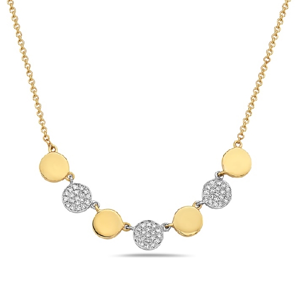 0.13ctw Diamond Multi Disc High Polished and Pave Set 14K Yellow and White Gold Necklace by Bassali Jewellery - 16-18 Inch
