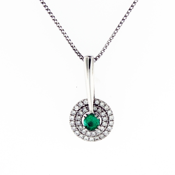 Emerald with 0.52ctw Diamond Circle Drop 14K White Gold Pendant - Chain sold seperately