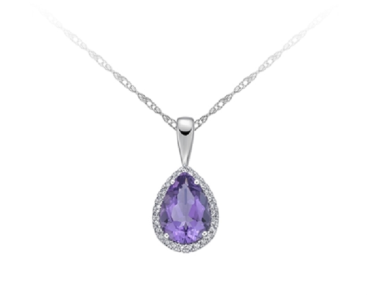 Amethyst Pear Shape with 0.135ctw Diamond 10K White Gold Pendant and Chain
