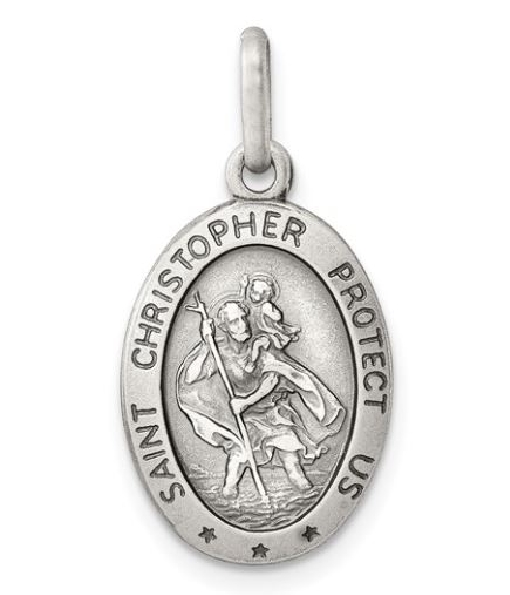 Oval St. Christopher Antique Finish Sterling Silver Pendant