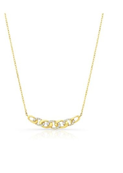 0.18ctw Round Diamond SI Clarity; GH Colour Diamond Link Bar 14K Yellow Gold Necklace by Uneek Fine Jewellery