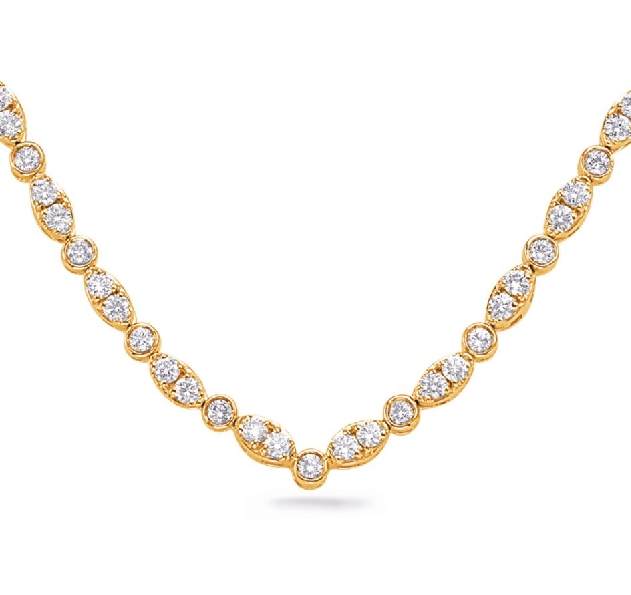 0.50ctw Diamond SI1 Clarity; G Colour Round and Marquise Shapes 14K Yellow Gold Necklace - 18.5 - 20.5 Inch