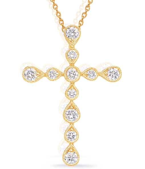 0.50ctw Round and Teardrop Milgrain Diamond SI1 Clarity; G Colour 14K Yellow Gold Cross Pendant
*Chain not included.