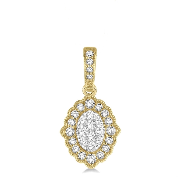 0.25ctw Diamond I1 Clarity; IJ Colour Love Bright Oval Shape Halo 14K Yellow and White Gold Pendant (Chain not included)
