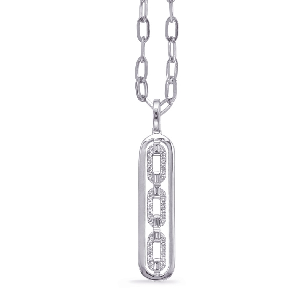 0.31ctw Round and Baguette Diamonds VS2-SI1 Clarity; G Colour Long Oval with Triple Oval Link Design Centre 14K White Gold Pendant and 18 inch Oval Link Chain
