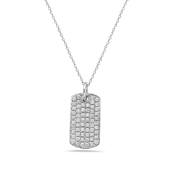 Pave Set Dog Tag with 0.58ctw Diamond 14K White Gold Pendant and Chain by Bassali Jewellery - 18 Inch