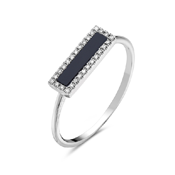 Rectangular Black Onyx with 0.06ctw Diamond 14K White Gold Ring by Bassali Jewellery