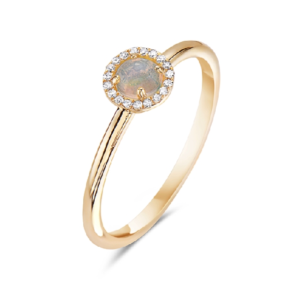 0.14ct Round Opal with 0.05ctw Diamond Halo 14K Yellow Gold Ring by Bassali Jewellery