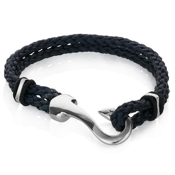 Stainless Steel with Hook Clasp and Double Navy Blue Cord Bracelet by Italgem Steel