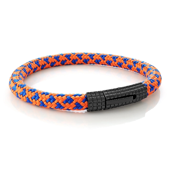 Orange and Blue Paracord with Black Ion Plated Stainless Steel Push Clasp by Italgem Steel - 8.5 Inch