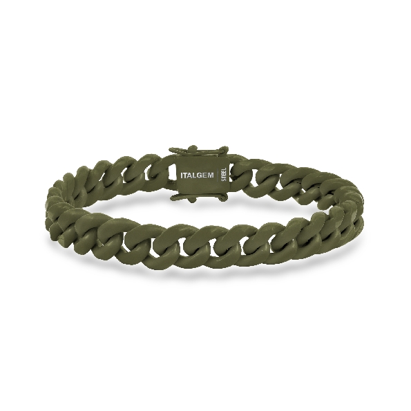 10mm Army Green Powder Coat Finish Stainless Steel Candy Cuban Link Bracelet by Italgem Steel - 8.25 Inch