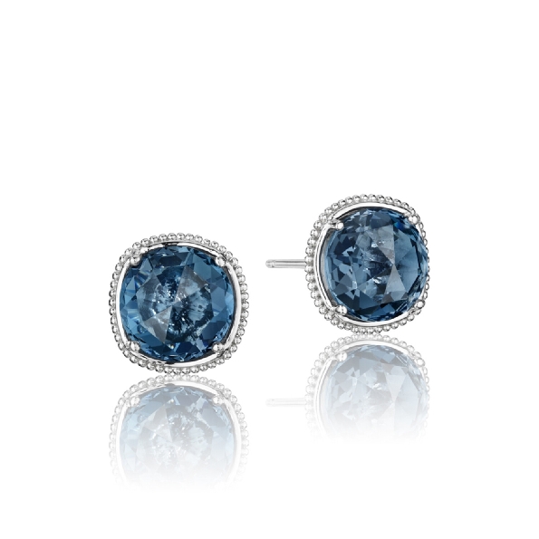 Gemma Bloom Bold Simply Gem Round Faceted London Blue Topaz Sterling Silver and 18K Yellow Gold Stud Earrings by Tacori- Serial No. #2183883
