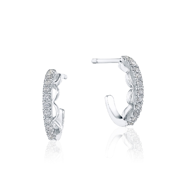 0.13ctw Diamond French Pave Crescent Bar 14K White Gold Huggie Earrings by Tacori - Serial No. 2186822