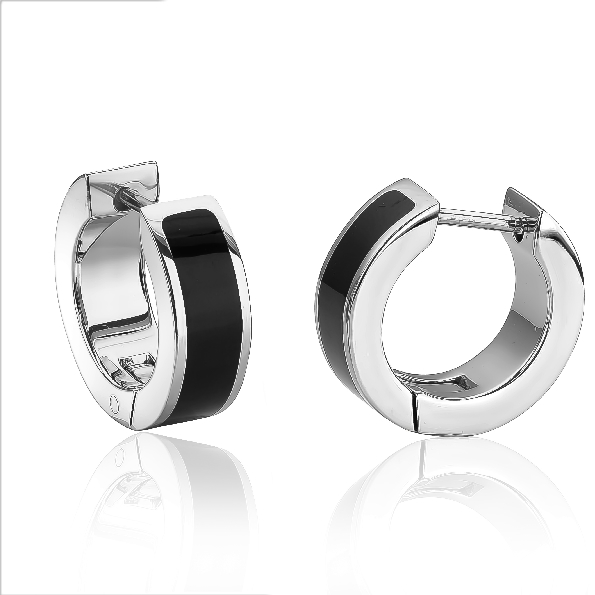 Stainless Steel with Shiny Black Ion Plated Centre Huggie Earrings by Italgem Steel