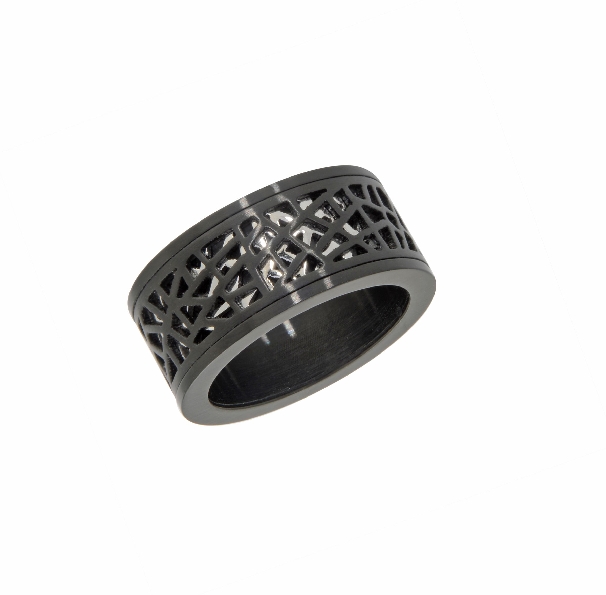 Black Ion Plated Cronos Design Band by Italgem Steel - Size 11