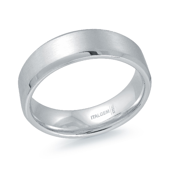 6.5mm Brushed Stainless Steel with Polished Beveled Edge Band by Italgem Steel - Size 10