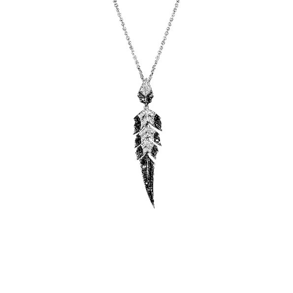 Stephen Webster Magnipheasant Pave Short Pendant 0.11ctw White Diamond VS1 Clarity; GH Colour and 0.27ctw Black Diamond 18K White Gold with 17 Inch Chain 