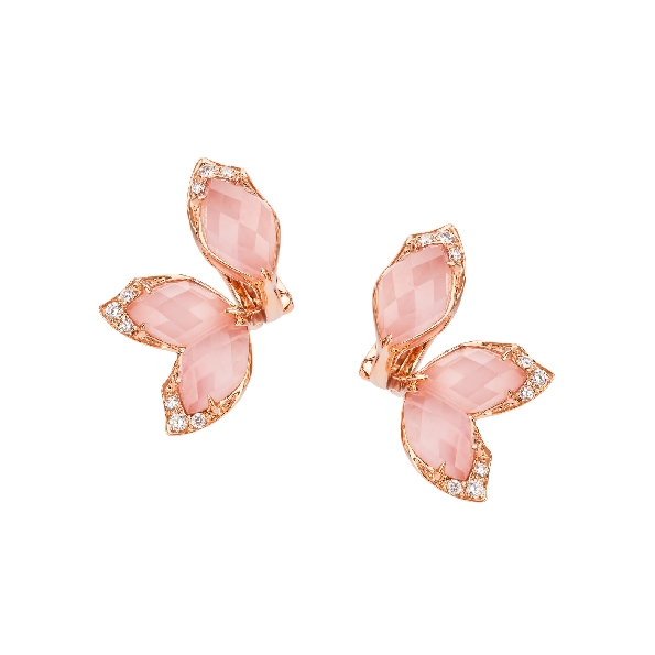 Stephen Webster Love Me Love Me Not Pink Opal with Quartz Crystal Haze and 0.21ctw White Diamonds 18K Rose Gold Earrings 