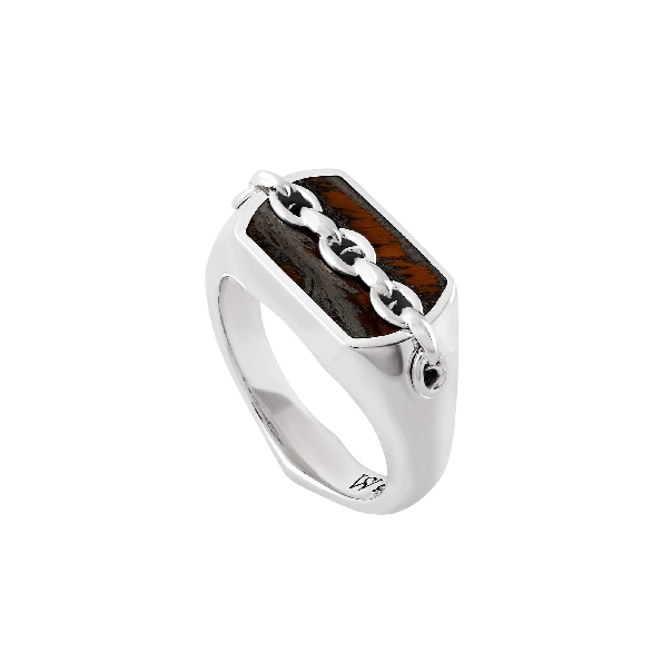 Stephen Webster Inline Razer with Tiger Iron Inlay Sterling Silver Pinky Ring - Size 6