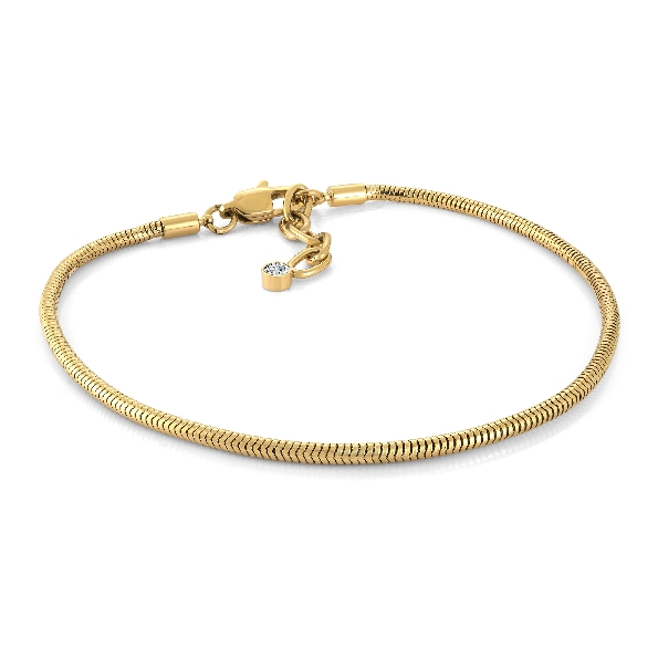 Stainless Steel with Yellow Gold Finish 3mm Silk Snake Anklet by Italgem Steel - 9 Inch Adjustable