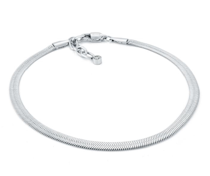 Stainless Steel 4mm Flat Herringbone Anklet with White Cubic Zironcia Clasp by Italgem Steel - 9 Inch Plus 1 Inch