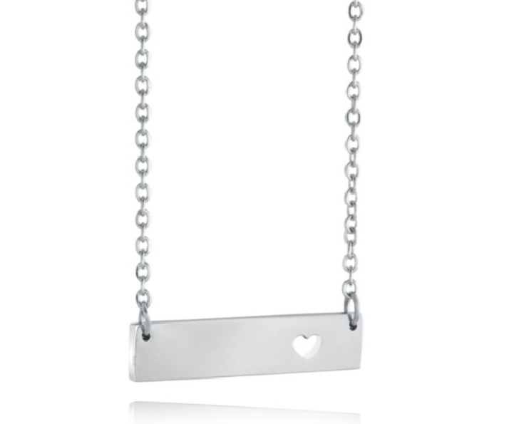 Stainless Steel Bar Heart Plate Necklace by Italgem Steel