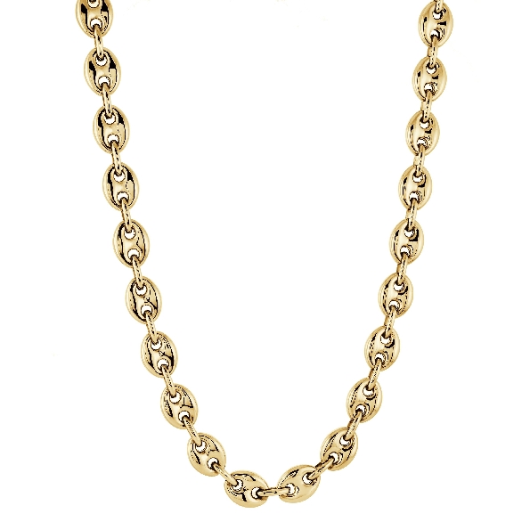 Stainless Steel with Yellow Ion Plating Puffed Gucci Link Necklace by Italgem Steel - 24 Inch
