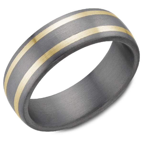 7mm Sandpaper Finish Tantalum with 14K Yellow Gold Double Line Inlay Band by Italgem Steel - Serial 447095- Size 9.5
