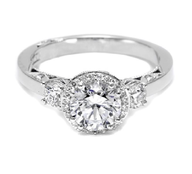 2640 RD 6.5 W - 0.40ctw Diamond Dantela with Round Cubic Zirconia Centre 18K White Gold Tacori Ring Mount - Serial No. 255535 - Tacori Vault 50% Off - Limited Availability