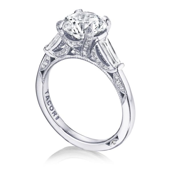 HT 2657 RD 10 - 0.68ctw Baguette and Round Diamonds VS Clarity; G Colour set with Cubic Zirconia Centre Royal T Solitaire Platinum Ring by Tacori - Serial No. 375693