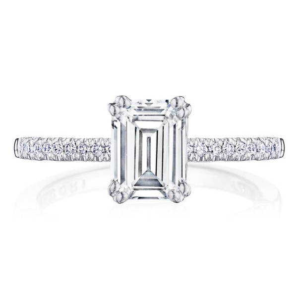 P104 EC 7.5X5.5 FW - 0.16ctw Diamond SI1 Clarity; H Colour set with Emerald Cut Cubic Zirconia Centre Coastal Crescent 14K White Gold Ring by Tacori - Serial No. 399653