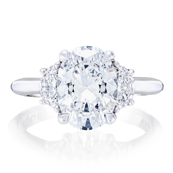 HT 2690 OV 11X8 - 0.76ctw Round and Half Moon Diamonds VS Clarity; G Colour with Oval Cubic Zirconia Centre Crescent Signature Founders Royal T Solitaire Platinum Ring by Tacori - Serial No. 582418