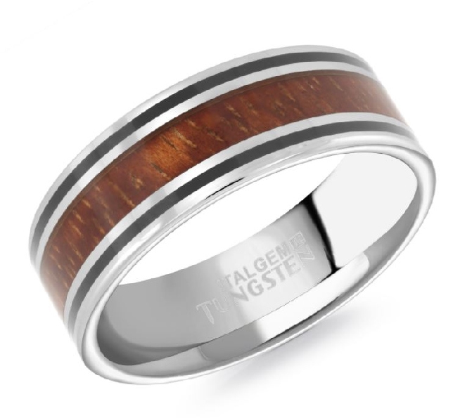8mm Tungsten Carbide with Black Resin and Koa Wood Inlay Band by Italgem Steel
