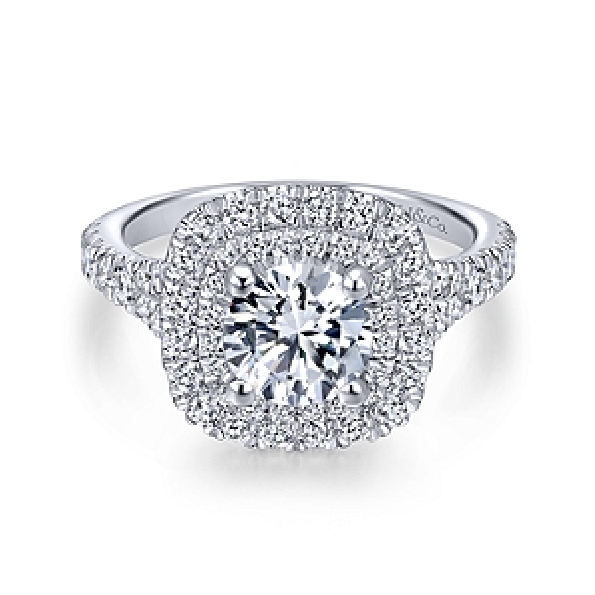 Solitaire with Double Cushion Halo with Split Diamond Shoulders Alloy Sample Ring Mount by Gabriel & Co. - ER12675R4ALZJJ
