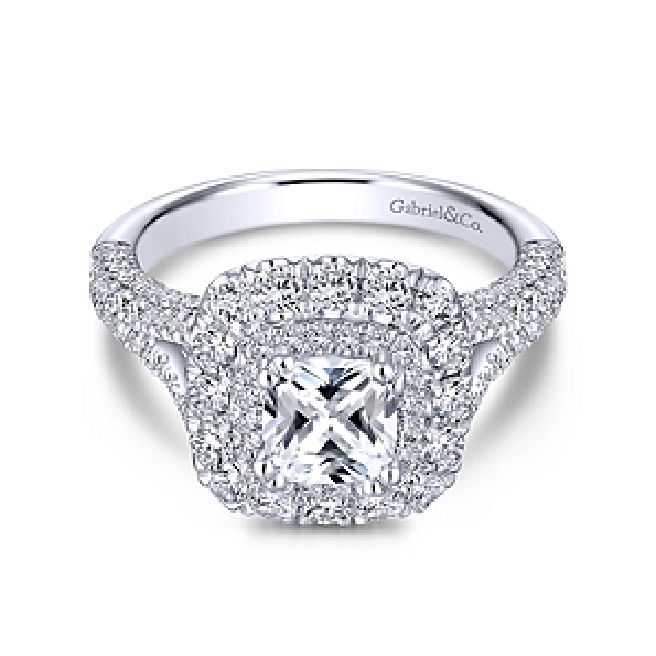 Solitaire with Double Cushion Halo and Split Diamond Shoulders Alloy Sample Ring Mount by Gabriel & Co. - ER13860C4ALZJJ
