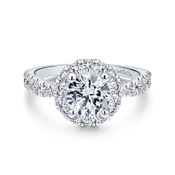 Solitaire with Round Halo and Tapered Diamond Shoulders Alloy Sample Ring Mount by Gabriel & Co. - ER12657R4ALZJJ