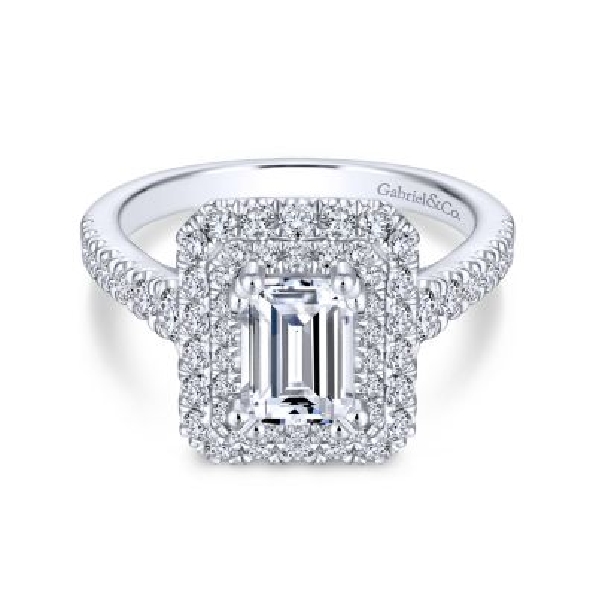 Solitaire with Double Halo and Diamond Shoulders Alloy Sample Ring Mount by Gabriel & Co. - ER13866E44ALZJJ