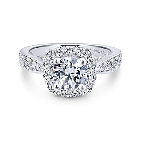 Solitaire with Cushion Halo and Taperd Diamond Shoulders Alloy Sample Ring Mount by Gabriel & Co. - ER12840R4ALZJJ
