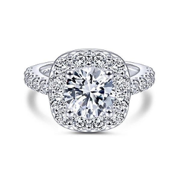 Solitaire with Cushion Halo and Diamond Shoulders Alloy Sample Ring Mount by Gabriel & Co. - ER9376ALZJJ